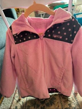 OshKosh B'gosh Pink reversible Fleece Puffer Jacket with Polka Dot Trim